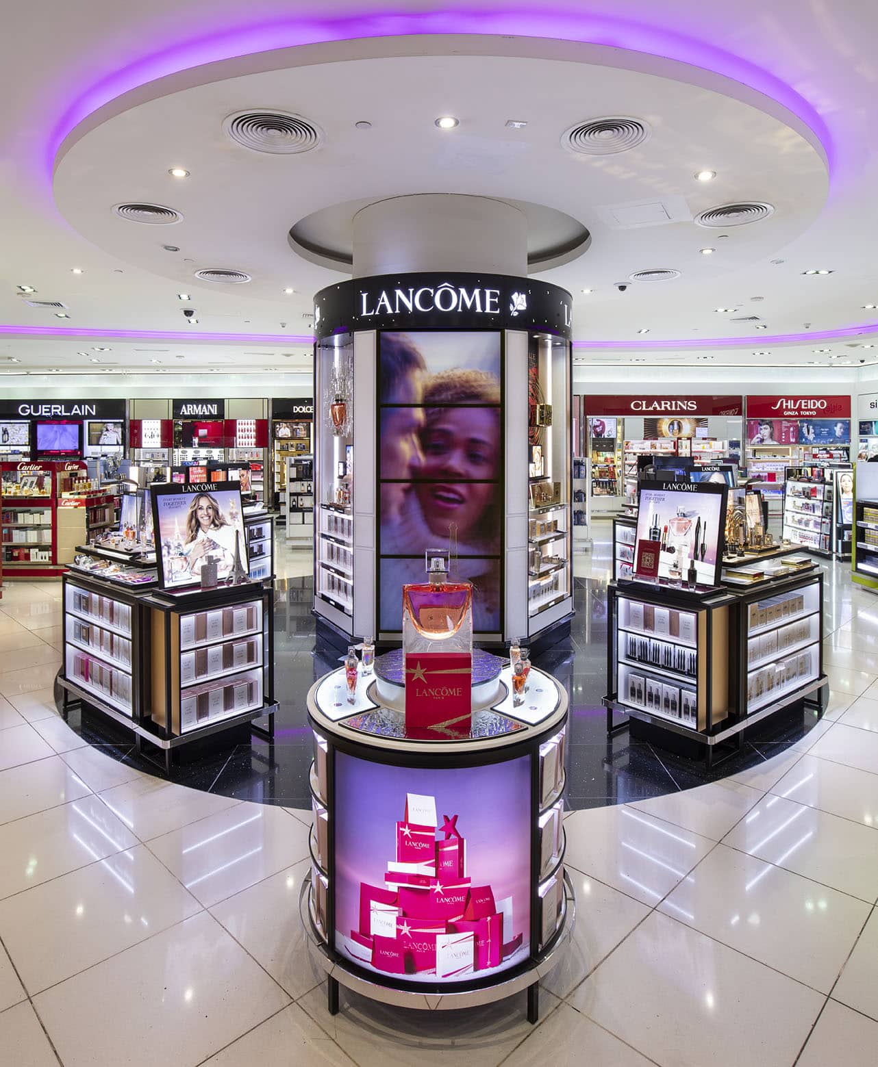 lancome & helena rubinstein shop dublin airport moprojects ladenbau with purple led on the ceiling
