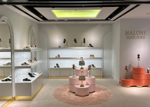 Malone Souliers shop at Harrods in London with furniture build by MOprojects