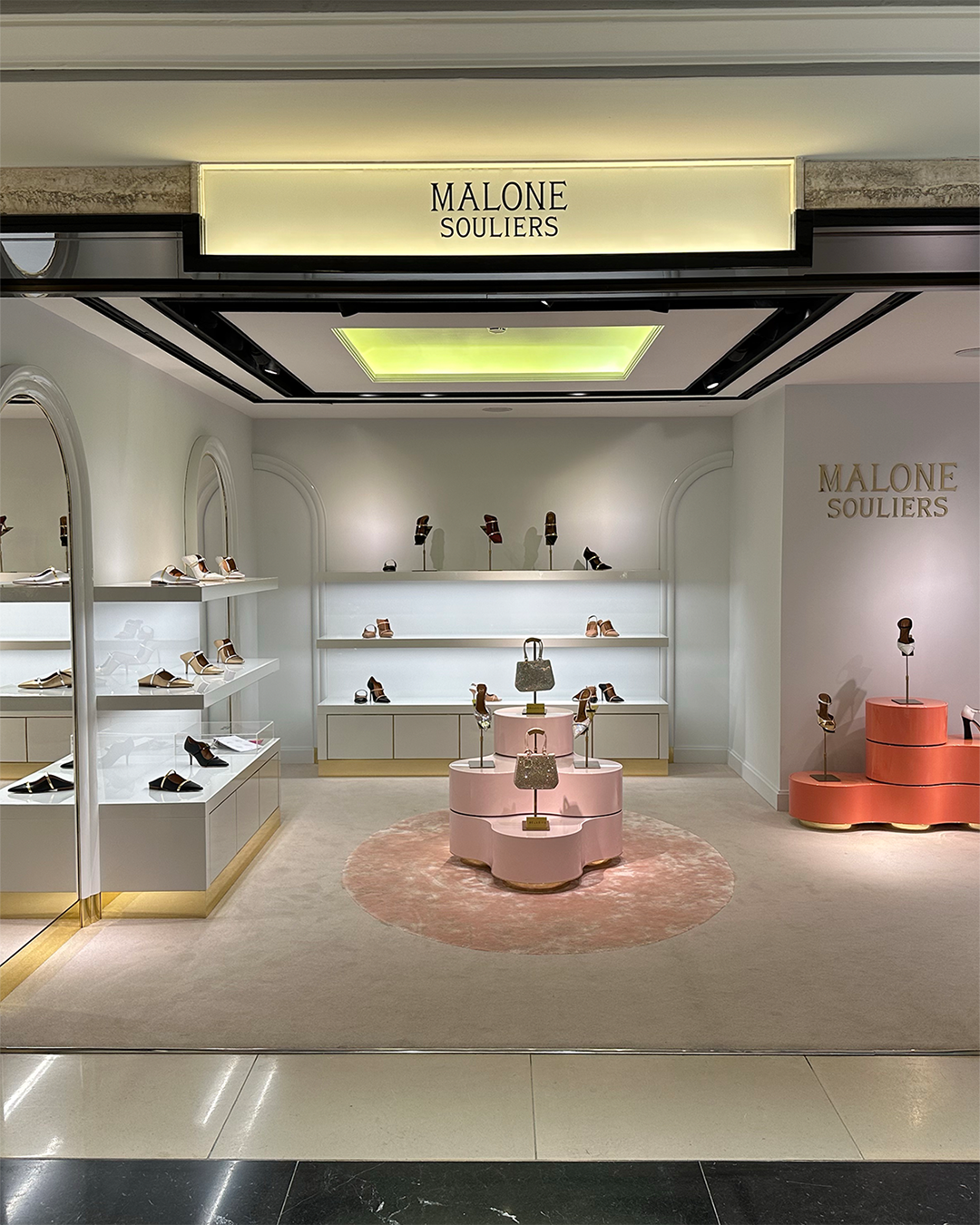 Malone Souliers shop at Harrods in London with furniture build by MOprojects