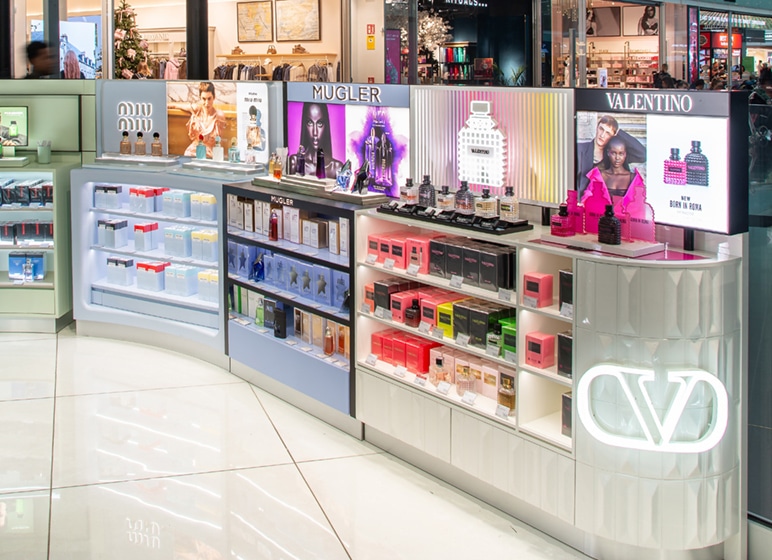 Multibrand Shopfitting project for Prada, MiuMiu, Mugler and Valentino at Barcelona Airport